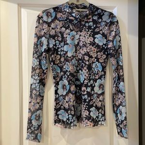 Baum Und Pferdgarten Blue Floral Mesh Turtleneck, M